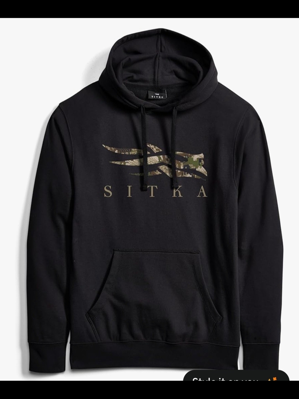 Sitka Gear Men's Black Pullover Hoodie with Camo Logo